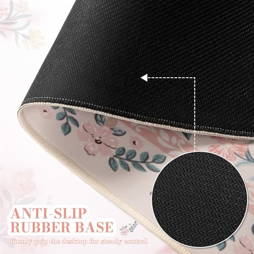 Desk Mat,Mouse Pad for Office Desk,35.4x15.7in,Pink Floral - view 4