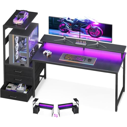 Gaming Desk with PC Display Stand, Reversible for Gaming Setup, 63 inch