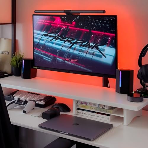 Bamboo Dual Monitor Stand Riser, 2-Tier Desk Shelf with Storage - view 3