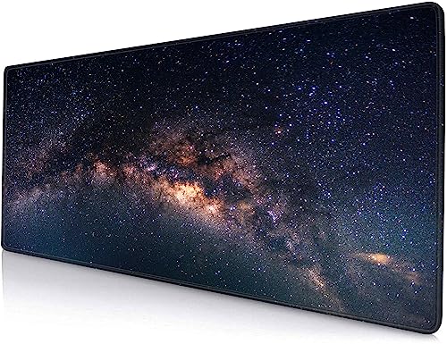 Large Gaming Mouse Pad with Stitched Edges, Galaxy Desk Mat, Extended XL Keyboard Pad, Non-Slip Rubber Base Desk Pad for Keyboard and Mouse, 31.5X11.8 inch