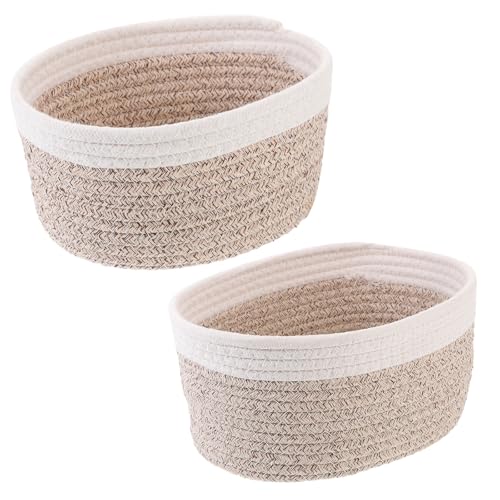 2pcs Cotton Rope Storage Basket with Lid Makeup Brushes and Sundries