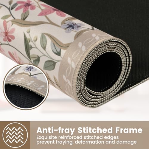 Beige Floral Desk Pad, Large Keyboard Mat Stitched Edge Surface - view 5