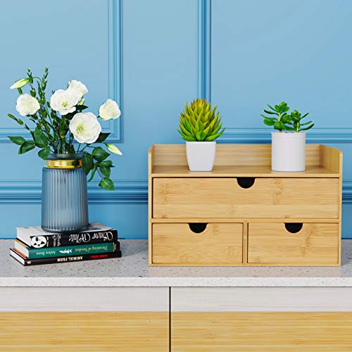 Bamboo Desk Organizer with Drawers, 3-Drawer Desktop Storage Box - view 2