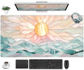 Desk Mat Gaming Desk Pad Large Mouse and Keyboard Pad, Abstract Serene Ocean Sunrise Mouse Mat XXL, Pastel Desk Protector Mat Computer Mats for Desktop Sun & Waves Office Decor 31.5" x 15.7"