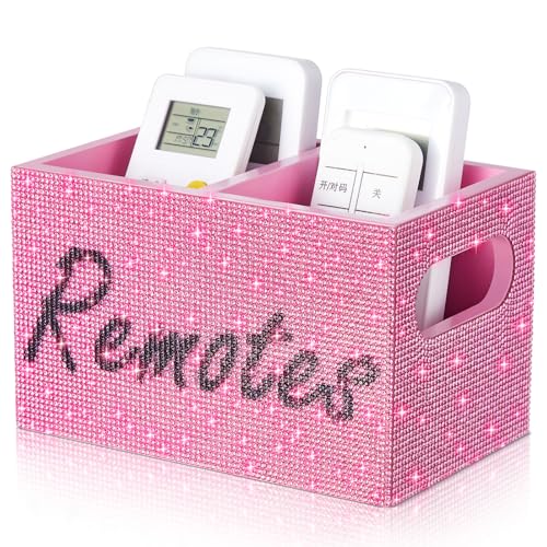Rhinestone Remote Control Holder,Desk Accessories for Gift, Pink