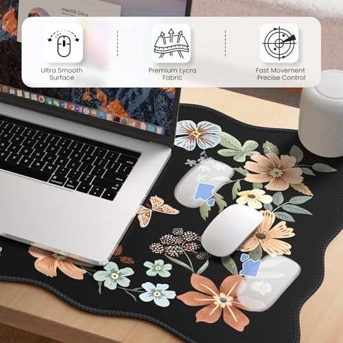 Scalloped Desk Mat for Keyboard, Floral Mouse Pad(Black) - view 3