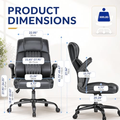 Ergonomic Office Chair, Leather Computer Desk Chair, Black - view 2