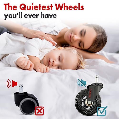 Office Chair Wheels Replacement Set - Soft Desk Chair Casters for Wood Hardwood Floors & Carpet - Heavy Duty & Safe For All Floors Without Chair Mats - Fits 98% Computer Gaming & Office Chairs - Black - view 6
