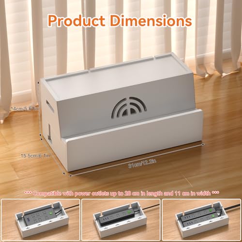 Bamboo Cable Management Box, White, 31X14X15.5CM - view 7