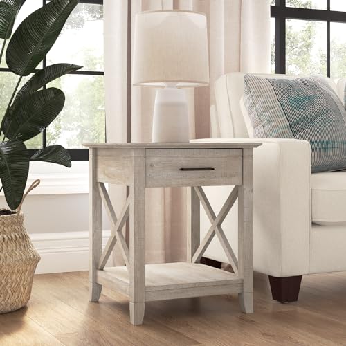 End Table with Drawer, Nightstand with Storage, Living Room and Bedroom Furniture, Key West Collection, Washed Gray - view 2