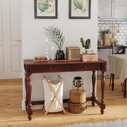 Vintage Solid Wood Writing Desk with Drawers, 46" W Antique Secretary Desk Cherry Wood Writing Table for Home Office, Victorian Style Mahogany Desks, Cherry Walnut BSZ-1533-WD - view 4