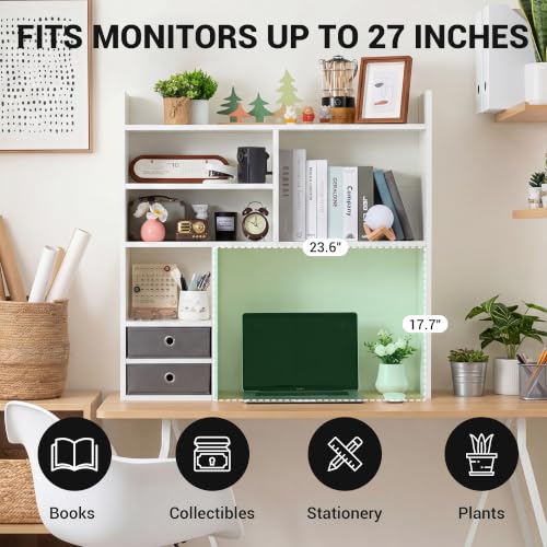 Desktop Bookshelf, High-Capacity Desk Hutch Organizer, White - view 6