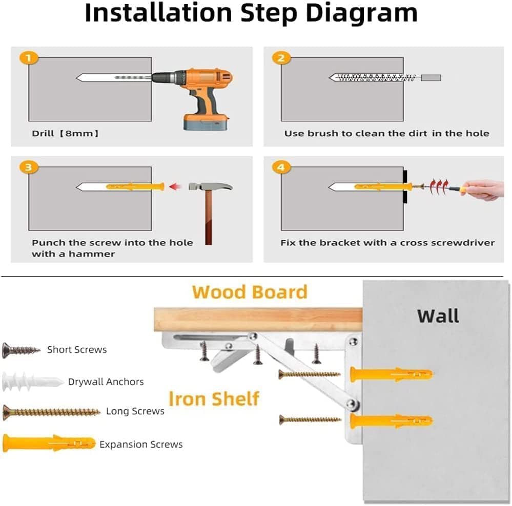 4Pcs 20" Folding Shelf Brackets, Shelf Brackets Max. Load 220 lb Collapsible Heavy Duty Stainless Steel DIY Wall Mounted Shelf Bracket Space Saving for Work Table Bench, 20Inch Silver - view 3