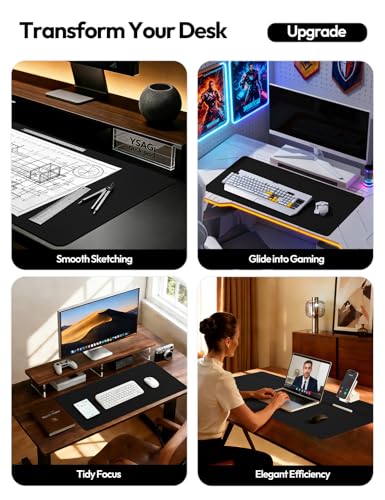 Leather Desk Protector, Office Mat, Large Mouse Mat, Non-Slip PU Leather Blotter, Laptop Desk Mat, Waterproof Writing Pad for Office and Home (Black, 31.5" x 15.8") - view 2