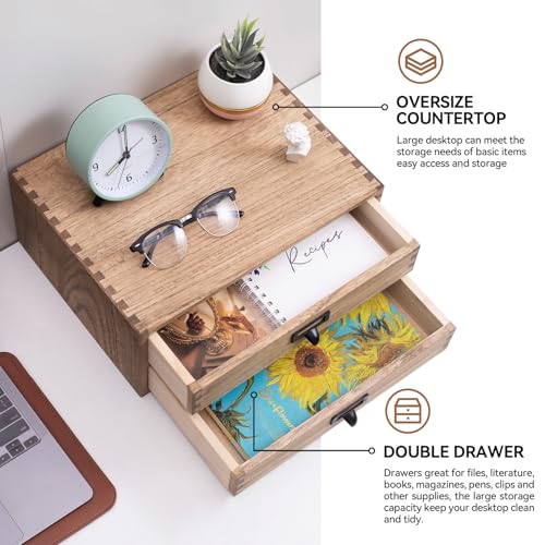 Solid Wood Desk Organizer with 2 Drawers, Desktop Storage, Brown - view 5