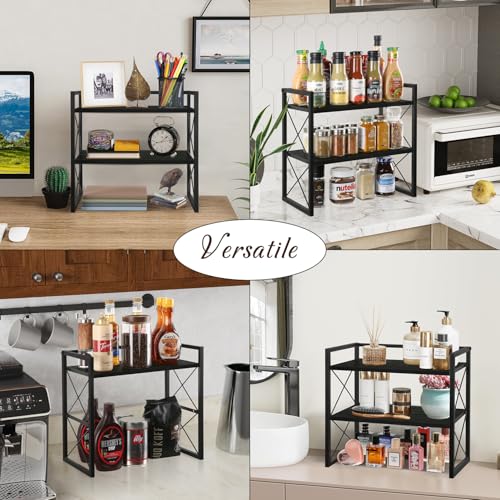 Desktop Shelf Organizer, 2 Tier Office Shelves, Wood Desk Organizer Storage Rack and Freestanding Display Shelf for Office, Dormitory, Home(Black) - view 7