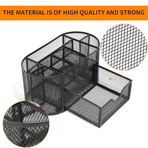 Desk Organizers and Accessories with Pencil Pen Holder Supply 8 Compartments and 1 Pullout Drawer for Home, School, and Office. (Black) - view 2