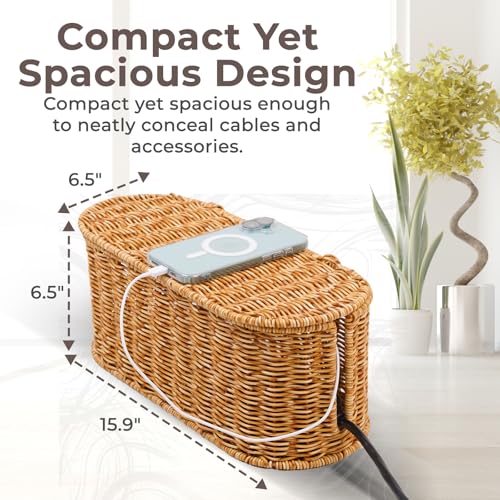 Cable Management Box, Handmade Rattan Cord Organizer for Power Strip - view 2