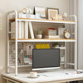 2-Tier Desktop Hutch Bookshelf, Metal Desk Shelf, White, 45.3" W