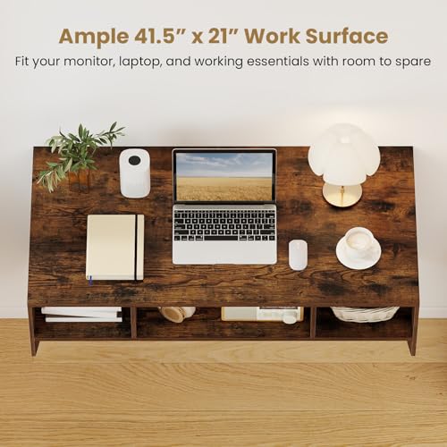 Wall-Mounted Computer Desk, Floating Laptop Desk with 3 Storage Compartments, Space-Saving Home Office Workstation Vanity Table for Bedroom, Study, Living Room (Rustic Brown) - view 4