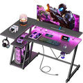 40 Inch Gaming Desk with Power Outlet, LED, Carbon Fiber Black