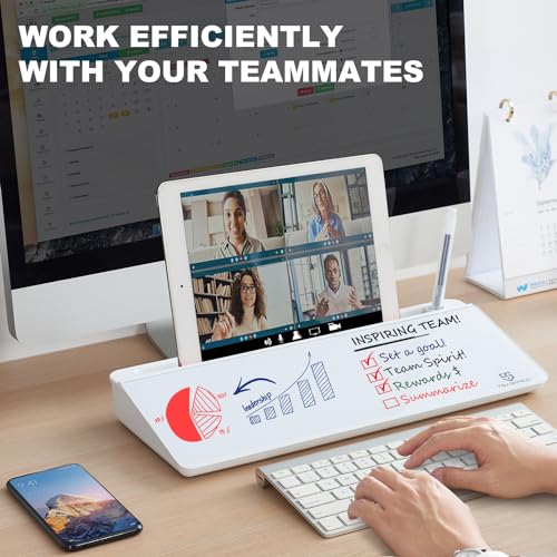 Small Desktop Whiteboard -Glass Dry Erase Board Computer Keyboard Stand White Board Surface Pad with Drawer, Desk Organizers with Accessories for Office, Home, School Supplies - White - view 2