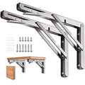 Folding Shelf Brackets Stainless Steel 16 inch 2 Pcs Max Load: 350 lb - Heavy Duty DIY Wall Mounted Collapsible Shelf Bracket, Space Saving for Garage Workstation, Stuff Supports, Table, Workbench