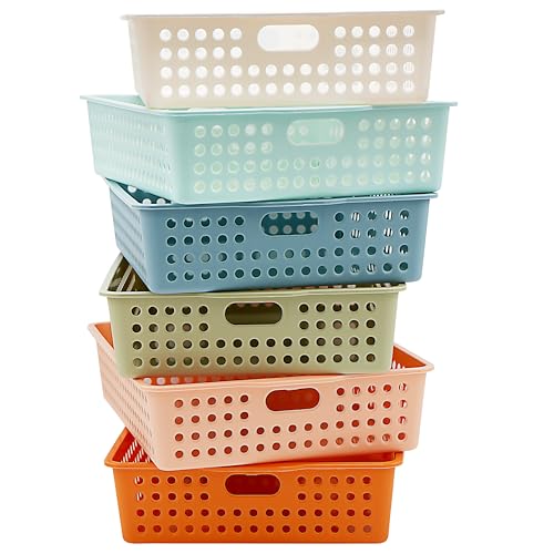6 Pack Classroom Paper Baskets, Organizing Desk Boho Tray for A4 Papers, Classroom Storage Plastic Paper Bins, Fun Turn In Trays for Teachers and Students, Office Desk Room Trays