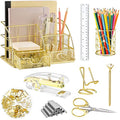 Gold Desk Organizers and Accessories Office Supplies Set Stapler, Pen Holder, Phone Holder, Scissors, Pen, Ruler, 30 Paper Clips, 22 Binder Clip, 20 Tacks and 1000pcs Staples (Gold)