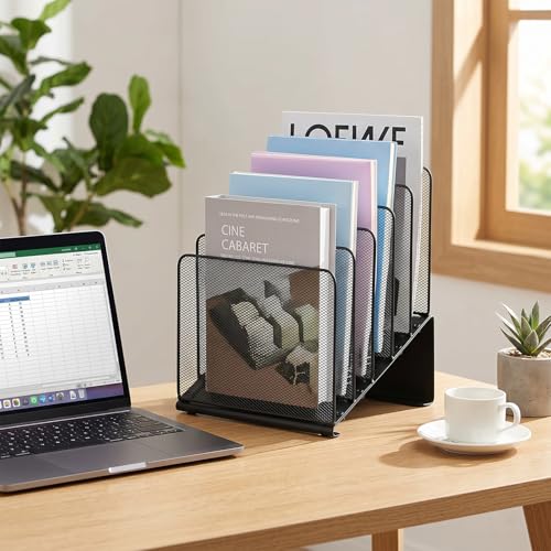 File Organizer for Desk, File Folder Organizer with 5-Section Vertical Rack, Suitable for Home Office Document Organization and Storage(Black) - view 3