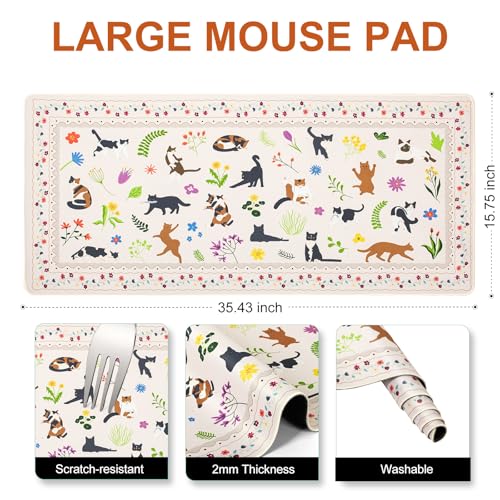 Cute Cat Desk Mat for Keyboard and Mouse,XXL Large Mouse Pad - view 5