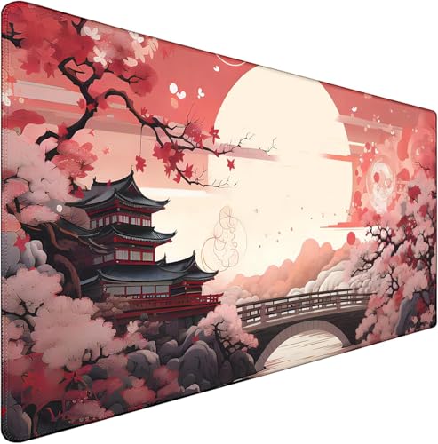 Japanese Large Gaming Mouse Pad with Stitched Edges, 35.4"x15.7" Large Extended Computer Pad, Mouse Pad Protector with Non-Slip Waterproof Rubber Base for Laptop Office Accessories, Sunset