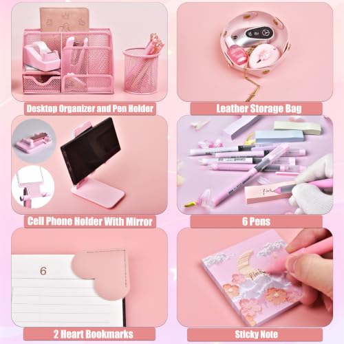 Pink Desk Accessories, 23-Piece Office Supplies Gift Set for Women - view 4