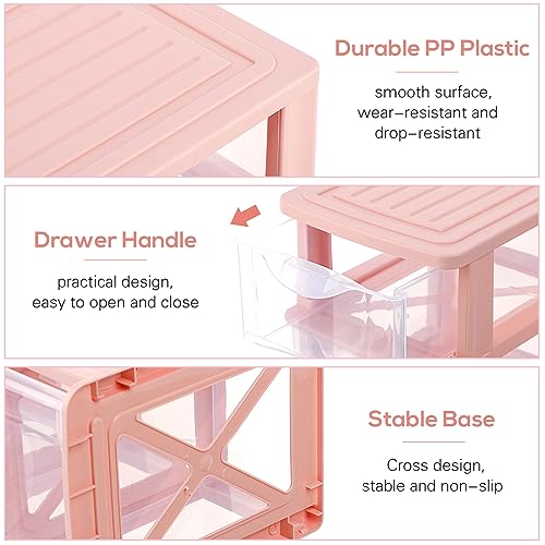 Pink Drawer Storage Box - 3 Drawer Plastic Organizer for Desk Makeup Stationery and Small Items - 9.05 X 6.88 X 5.31 Inch - view 6