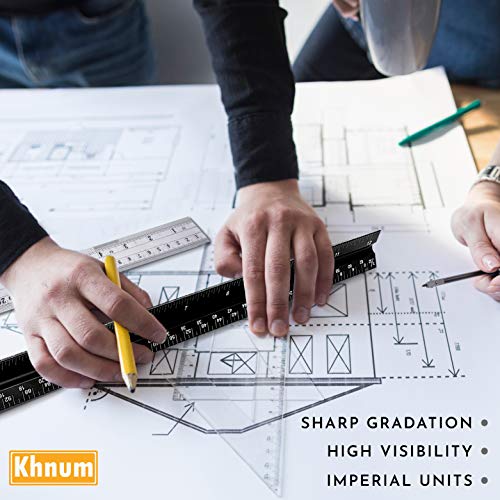 12-Inch Architectural and Engineering Scale Ruler Set (Imperial) | Laser-Etched Aluminum Triangular Drafting Tool | for Architect and Civil Engineer Blueprints | Standard Metal Ruler Included - view 2
