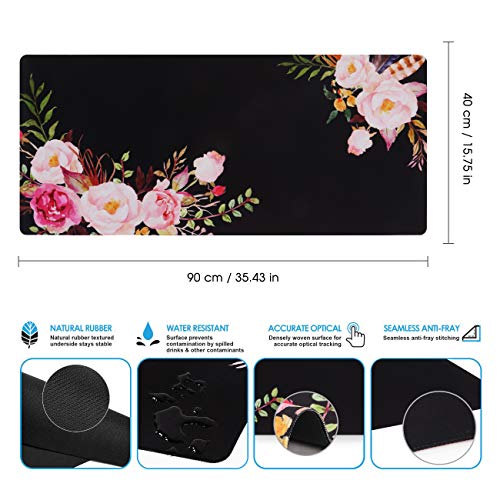 Extended Gaming Mouse Pad,35.4 x 15.7in Desk Pad,Flower - view 4