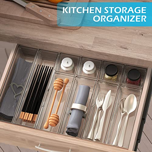 10Pcs Clear Drawer Organizer Tray 3-Size Plastic Desk Drawer Organizations Set Bathroom Vanity Drawer Organizer Storage Tray for Makeup, Kitchen Utensils, Jewelries and Gadgets - view 4