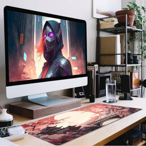 Japanese Large Gaming Mouse Pad with Stitched Edges, 35.4"x15.7" Large Extended Computer Pad, Mouse Pad Protector with Non-Slip Waterproof Rubber Base for Laptop Office Accessories, Sunset - view 6