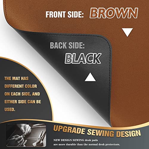 Small Sewing Leather Desk Mat, Desk Pad (Brown, 23.6" x 13.8") - view 3