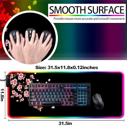 RGB Japanese Cherry Blossom Gaming Desk Mat, Sakura XL Mouse Pad - view 3