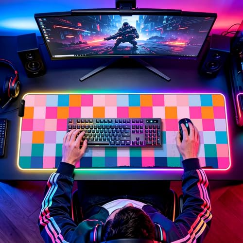 RGB Vibrant Multicolor Checkered Gaming Desk Mat & Mouse Pad, XL - view 7