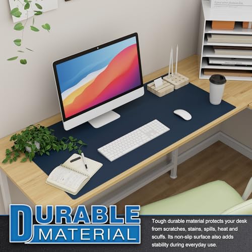 Extra Large Desk Mat, Leather Mouse Pad (35.4"x17", Dark Blue) - view 5
