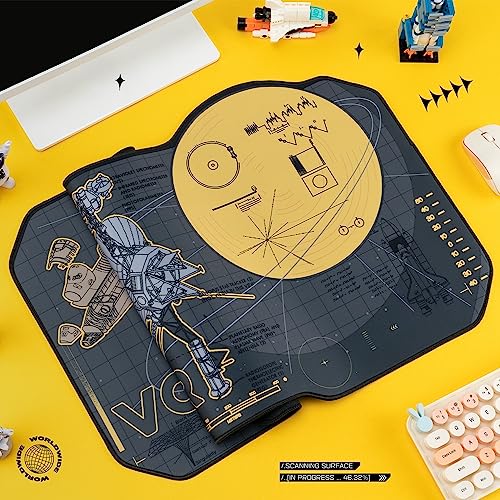 Space Desk Pad | Voyager Spaceship Moon Galaxy Science SciFi Nerdy Mouse Pad | Large Gray Gold Keyboard Laptop Gaming Mousepad | Machine Washable Non-Slip Desk Blotter Protector Mat - view 4