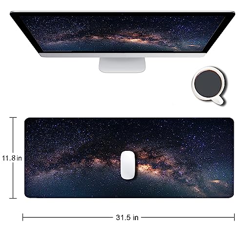 Large Gaming Mouse Pad with Stitched Edges, Galaxy Desk Mat, Extended XL Keyboard Pad, Non-Slip Rubber Base Desk Pad for Keyboard and Mouse, 31.5X11.8 inch - view 2