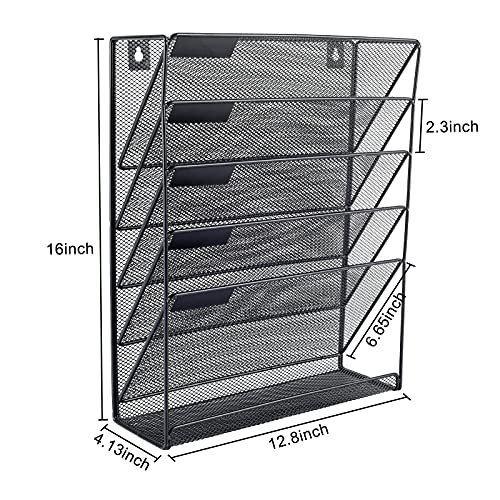 Mass Hanging Wall File Holder Mail Sorter Magazine Rack Office Supplies Metal Mesh Desk Organizer, 6 Tier, Black - view 4