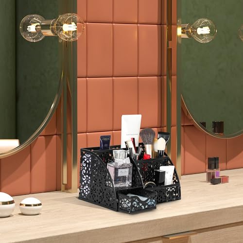 Desk Organizer and Pen Holder for Desk, Mesh Office Supplies Storage Caddy with Drawer for Small Space, Desktop Organizer for Home Office, Black - view 7