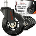Office Chair Wheels Replacement Set - Soft Desk Chair Casters for Wood Hardwood Floors & Carpet - Heavy Duty & Safe For All Floors Without Chair Mats - Fits 98% Computer Gaming & Office Chairs - Black