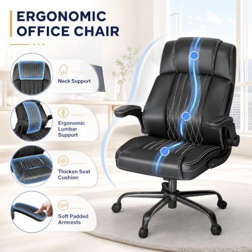 Ergonomic Office Chair, Leather Computer Desk Chair, Black - view 5