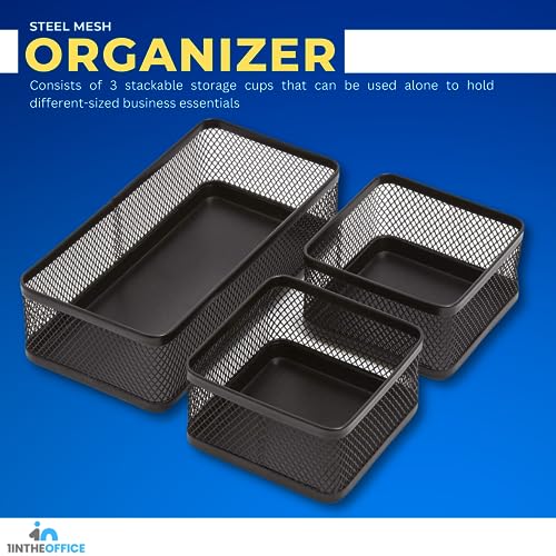 Mesh Collection Desk Drawer Organizer Tray 3 Compartment - Stackable, Matte Black - view 5