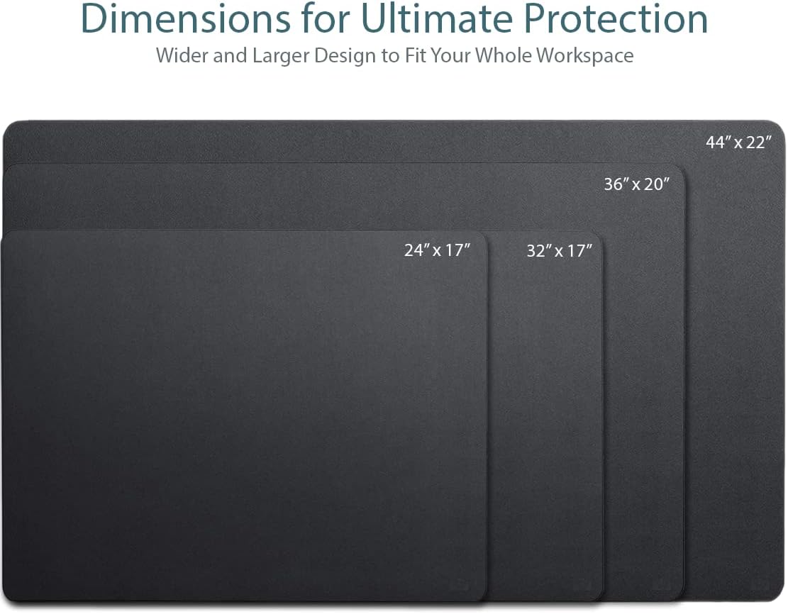 Leather Desk Mat Large 44" x 22", Desk Protector Mat, PU Leather Desk Pad, Large Mouse Pad, Desk Blotter, Desk Pads on Top of Desks, Desk Matt for Desktop, Office Desk Mat (Black) - view 2